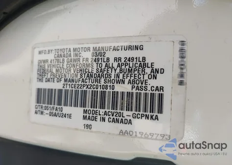 2002 Toyota Camry Solara Se from USA, damaged, VIN 2T1CE22PX2C010810